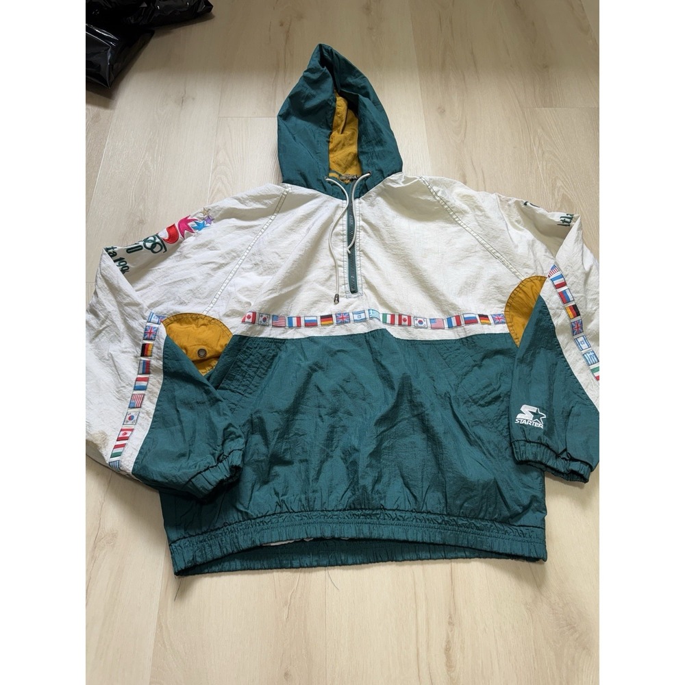 1996 ATLANTA OLYMPIC GAMES Windbreaker Nylon Hooded STARTER Flags Men's Large